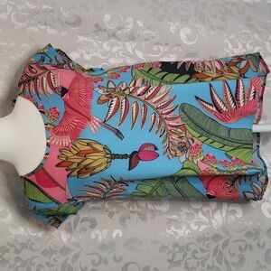 Rose & Thyme cap sleeve top with tropical birds and flowers